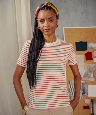Tee-shirt manches courtes et col rond rayé en coton résistant femme vue5 - GEMO(FEMME PAP) - GEMO