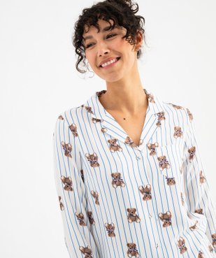 Pyjama à rayures et motifs oursons femme - LuluCastagnette vue5 - LULUCASTAGNETTE - GEMO
