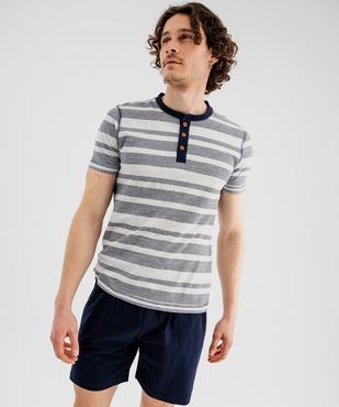 Pyjashort avec haut rayé et bas uni homme vue8 - GEMO 4G HOMME - GEMO