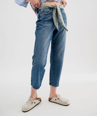 Jean straight cropped taille haute avec ceinture à nouer femme vue2 - GEMO(FEMME PAP) - GEMO