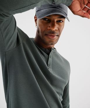 Tee-shirt manches longues en coton piqué avec col tunisien homme vue1 - GEMO 4G HOMME - GEMO