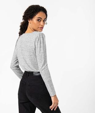 Tee-shirt femme à manches longues avec col V en dentelle contrastante vue3 - GEMO(FEMME PAP) - GEMO