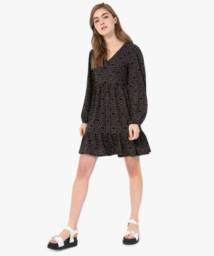 Robe femme imprimée à manches longues avec haut cache-cœur  vue1 - GEMO(FEMME PAP) - GEMO