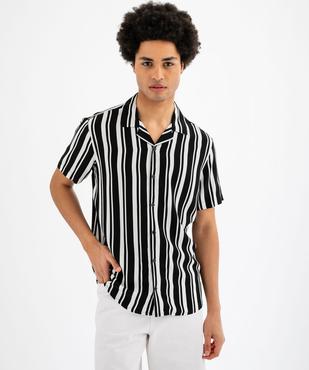 Chemise manches courtes et col cubain en viscose rayée homme vue1 - GEMO 4G HOMME - GEMO