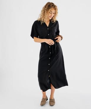 Robe chemise longue en viscose et lin femme vue1 - GEMO 4G FEMME - GEMO