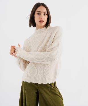 Pull en maille chinée torsadée à col cheminée femme vue1 - GEMO 4G FEMME - GEMO