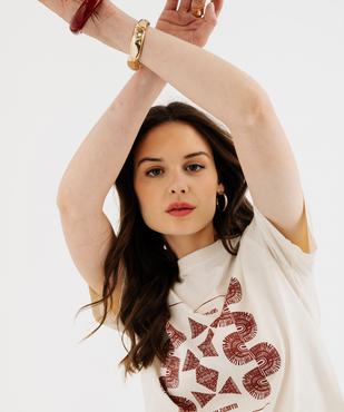 Tee-shirt manches courtes en coton imprimé femme vue3 - GEMO 4G FEMME - GEMO