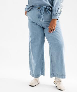 Jean wide leg en denim de coton fin avec ceinture à nouer femme grande taille vue1 - GEMO (G TAILLE) - GEMO
