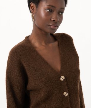 Gilet à col V en maille douillette avec gros boutons femme vue2 - GEMO(FEMME PAP) - GEMO