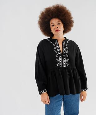 Blouse manches longues en gaze de coton brodé femme grande taille vue1 - GEMO (G TAILLE) - GEMO