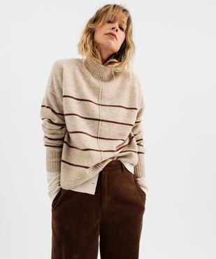 Pull rayé à col cheminée coupe loose femme vue1 - GEMO(FEMME PAP) - GEMO