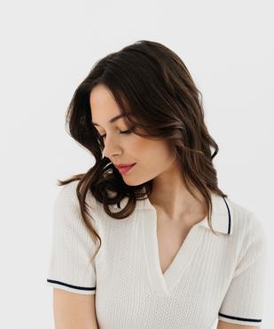 Pull à manches courtes façon polo femme - LuluCastagnette vue3 - LULU CASTAGNETTE GEMO FOR GOOD - GEMO