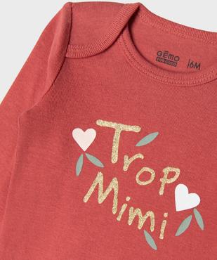Bodies manches longues avec messages bébé fille (lot de 3) vue4 - GEMO 4G BEBE - GEMO