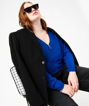 Pull fin avec col V zippé femme grande taille vue1 - GEMO 4G GT - GEMO