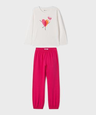 Pyjama en coton bicolore motif coeur fille vue1 - GEMO 4G FILLE - GEMO