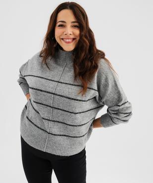 Pull col montant à rayures femme grande taille vue1 - GEMO (G TAILLE) - GEMO