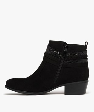 Boots femme en suédine unie avec brides fantaisie et à petit talon vue4 - VALENTINA BALDA - GEMO