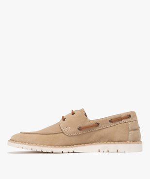 Chaussures bateau homme dessus en cuir suédé uni et à lacets contrastants - Taneo vue3 - TANEO - GEMO