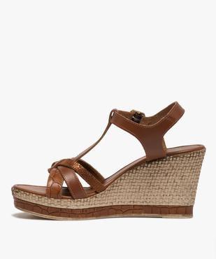 Sandales femme unies à talon compensé et brides croisées vue3 - GEMO(URBAIN) - GEMO