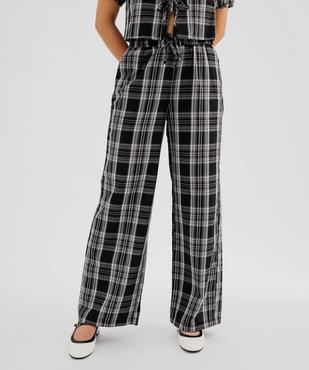 Pantalon large à carreaux avec taille élastique femme vue1 - GEMO(FEMME PAP) - GEMO