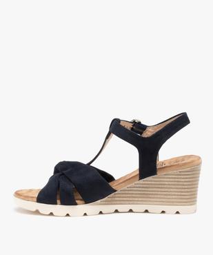 Sandales femme compensées à brides drapées en suédine vue3 - GEMO(URBAIN) - GEMO