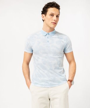 Polo manches courtes à fines rayures et motif feuillage homme  vue1 - GEMO (HOMME) - GEMO