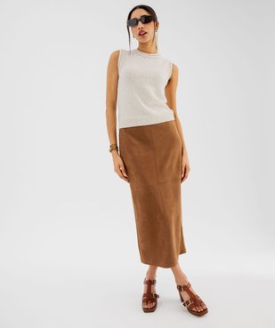 Jupe longue droite en suédine extensible femme vue4 - GEMO(FEMME PAP) - GEMO