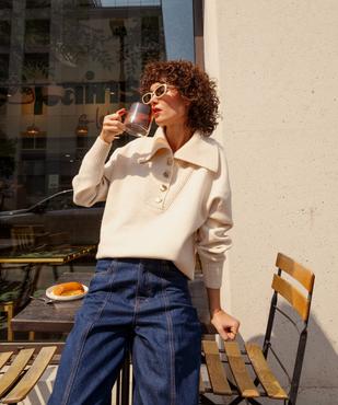 Pull col polo boutonné femme vue5 - GEMO(FEMME PAP) - GEMO