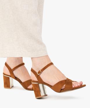 Sandales femme à talon en suédine avec détails métallisés vue1 - GEMO(URBAIN) - GEMO