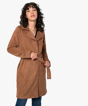 Manteau trench en suédine avec ceinture femme vue1 - GEMO(FEMME PAP) - GEMO