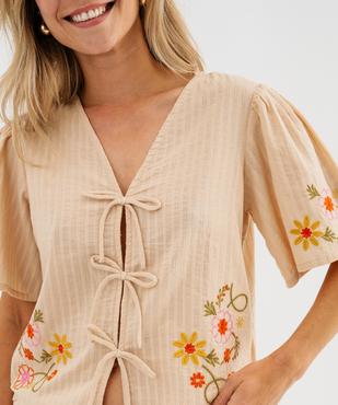 Haut de pyjama en coton avec motifs brodés femme vue2 - GEMO(HOMWR FEM) - GEMO
