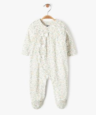 Pyjama en velours à motifs fleuris ouvert devant bébé fille vue1 - GEMO 4G BEBE - GEMO