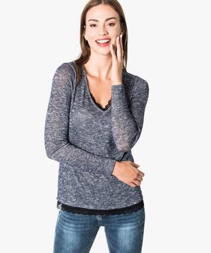 Pull pailleté col V finition dentelle vue1 - GEMO(FEMME PAP) - GEMO