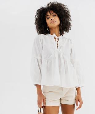 Blouse manches longues bouffantes en coton brodé femme vue1 - GEMO(FEMME PAP) - GEMO