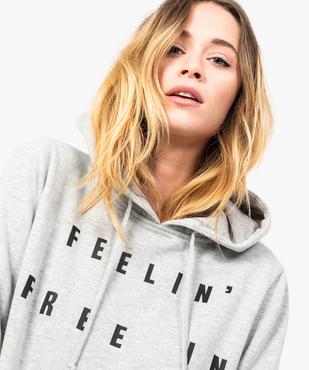 Sweat femme molletonné imprimé devant avec capuche vue2 - FOLLOW ME - GEMO