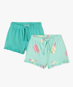 Short en coton avec volants bébé fille (lot de 2) vue1 - GEMO(BEBE DEBT) - GEMO