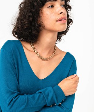 Pull en maille fine à col V et boutons fantaisie femme vue2 - GEMO 4G FEMME - GEMO