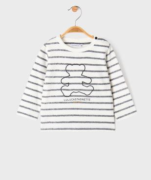 Tee-shirt manches longues à rayures et motif ourson bébé garçon - LuluCastagnette vue1 - LULU CASTAGNETTE GEMO FOR GOOD - GEMO