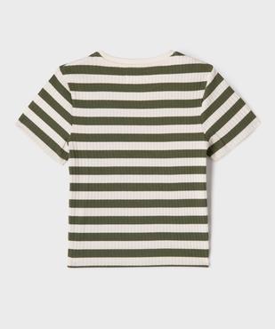 Tee-shirt manches courtes en maille côtelée à rayures fille vue3 - GEMO 4G FILLE - GEMO