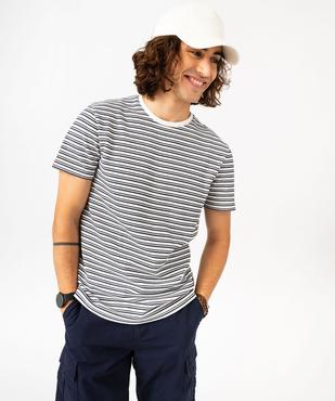 Tee-shirt à manches courtes en maille texturée à rayures homme vue3 - GEMO