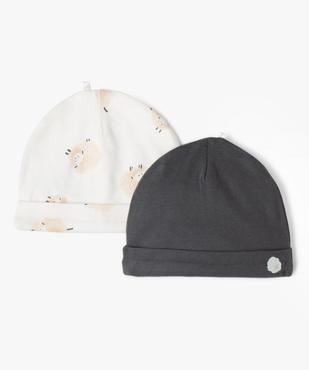 Bonnet de naissance en jersey imprimé à revers (lot de 2) vue1 - GEMO 4G BEBE - GEMO