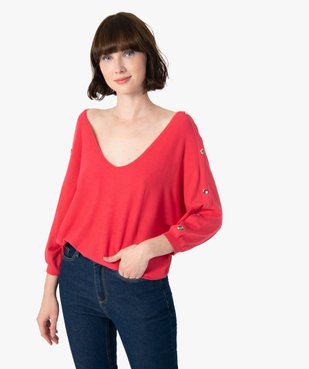 Pull femme avec manches chauve-souris et col V vue1 - GEMO(FEMME PAP) - GEMO