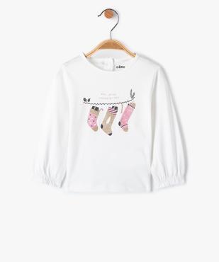 Tee-shirt bébé fille à manches longues volantées et motif pailleté vue1 - GEMO(BEBE DEBT) - GEMO