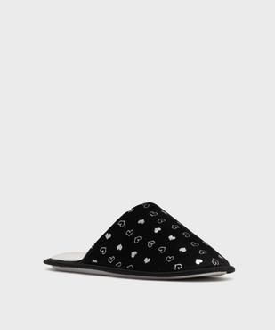 Chaussons mules en velours à motif cœurs brillants femme vue2 - GEMO 4G FEMME - GEMO