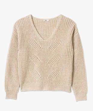 Pull à col V en maille ajourée à paillettes femme  vue4 - GEMO(FEMME PAP) - GEMO