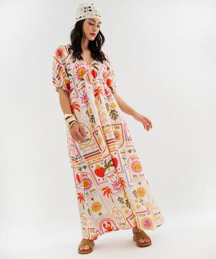 Robe longue en gaze de coton à motifs exotiques femme vue2 - GEMO(FEMME PAP) - GEMO