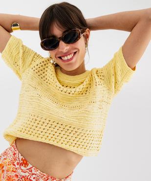 Pull manches courtes en maille ajourée femme vue2 - GEMO(FEMME PAP) - GEMO