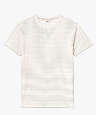 Tee-shirt manches courtes à rayures et col fantaisie homme vue4 - GEMO 4G HOMME - GEMO