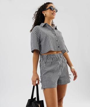 Chemise manches courtes coupe courte motif vichy femme vue2 - GEMO(FEMME PAP) - GEMO