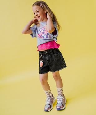 Tee-shirt manches courtes en jersey de coton à motif fille vue1 - GEMO 4G FILLE - GEMO